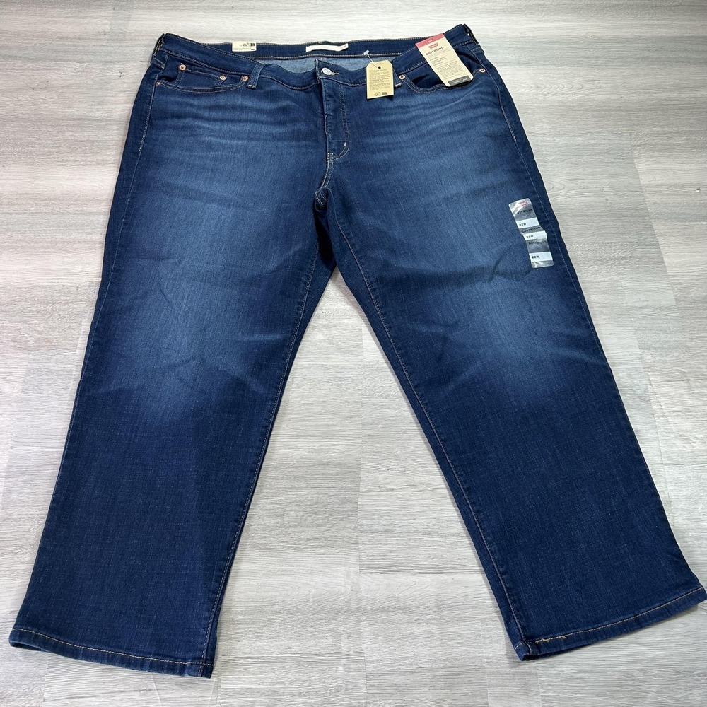 NEW Levis Boyfriend Jeans Womens 22W Dark Wash Mid Rise Relaxed 46x28.5 Denim